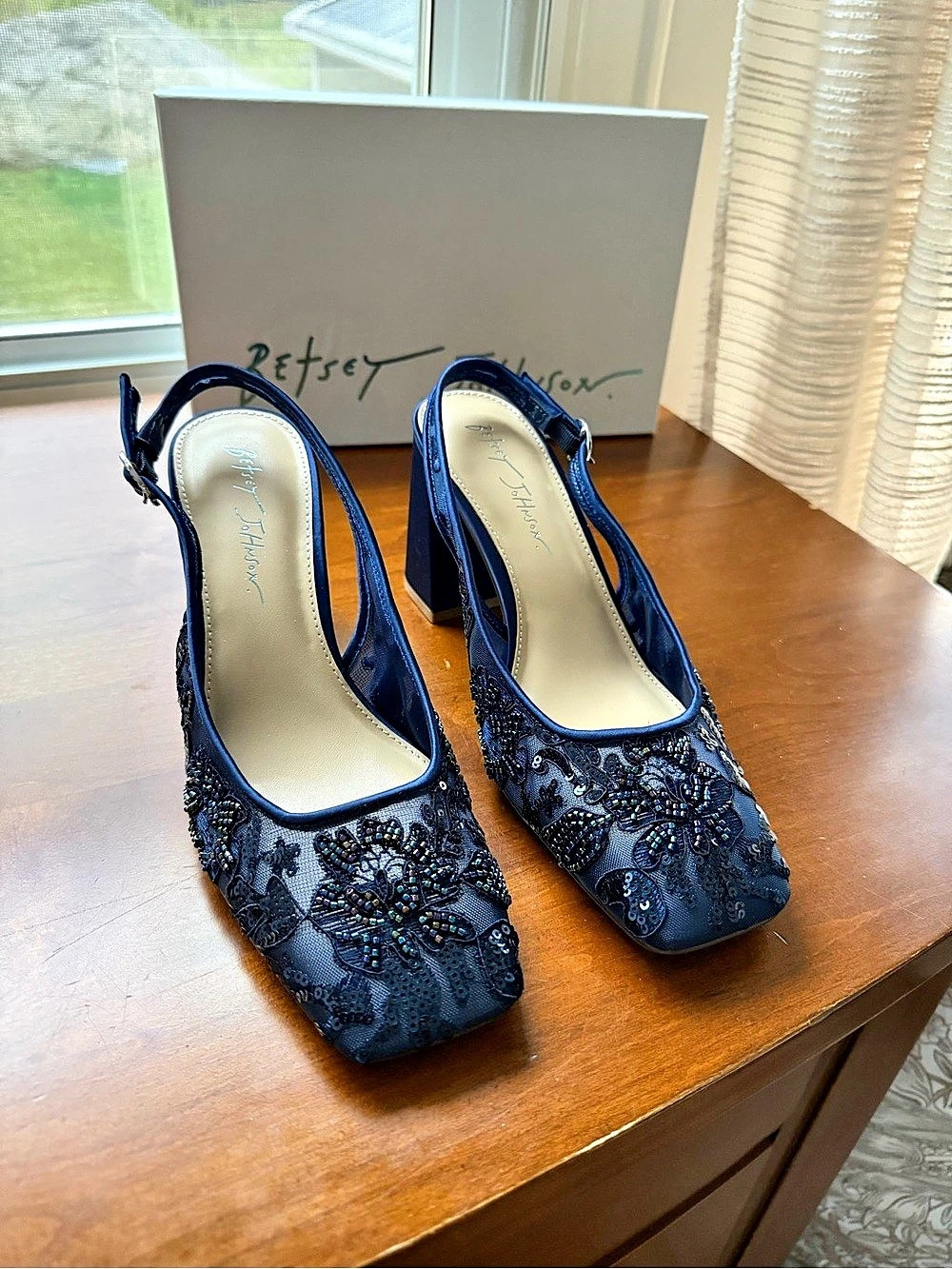 Betsey Johnson Nikki Pointed Toe Slingback Pump Blue Heels